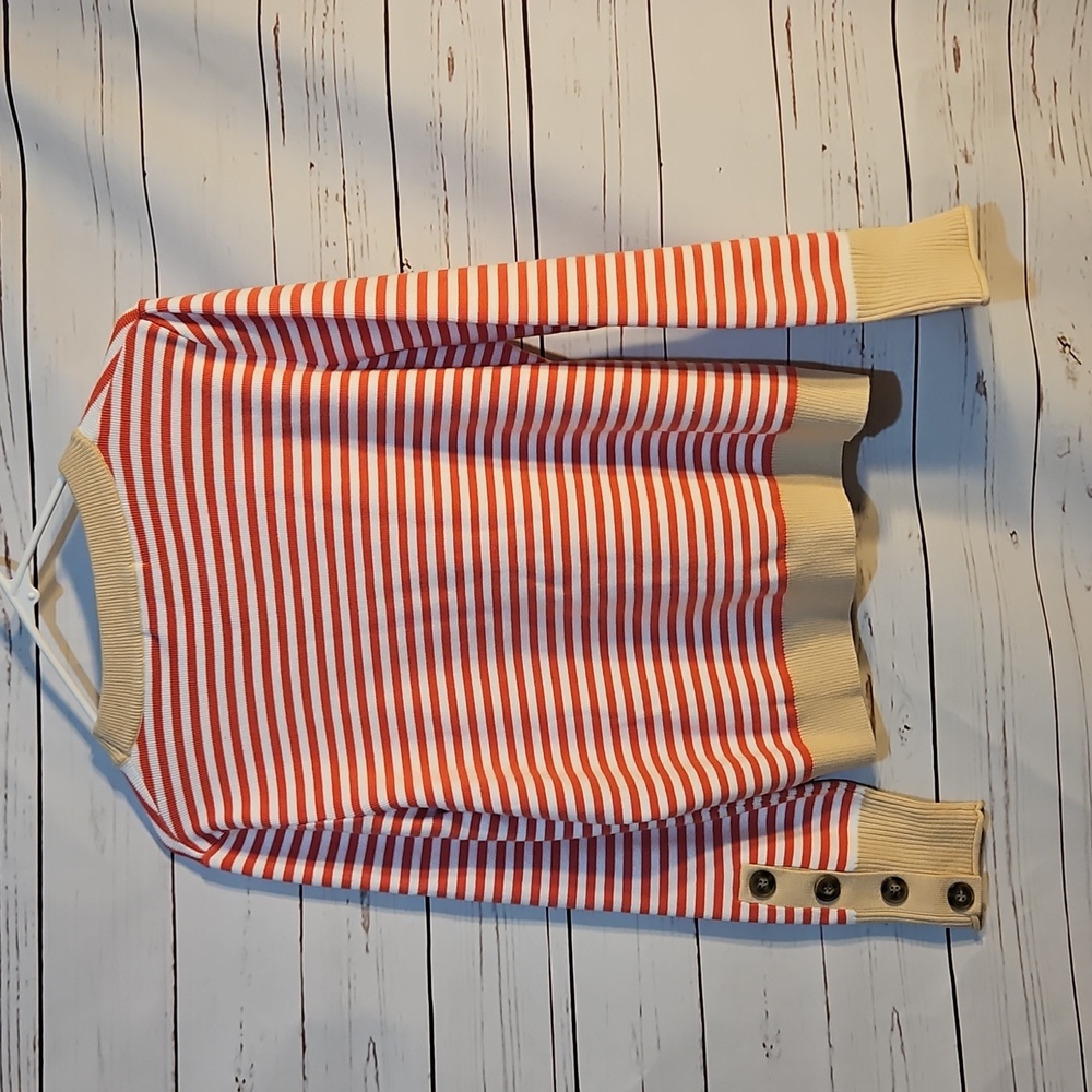 Striped Knit Set Top & Skirt Coral Beige‎ Long Sleeve Button Accents  Sz M - Picture 3 of 8